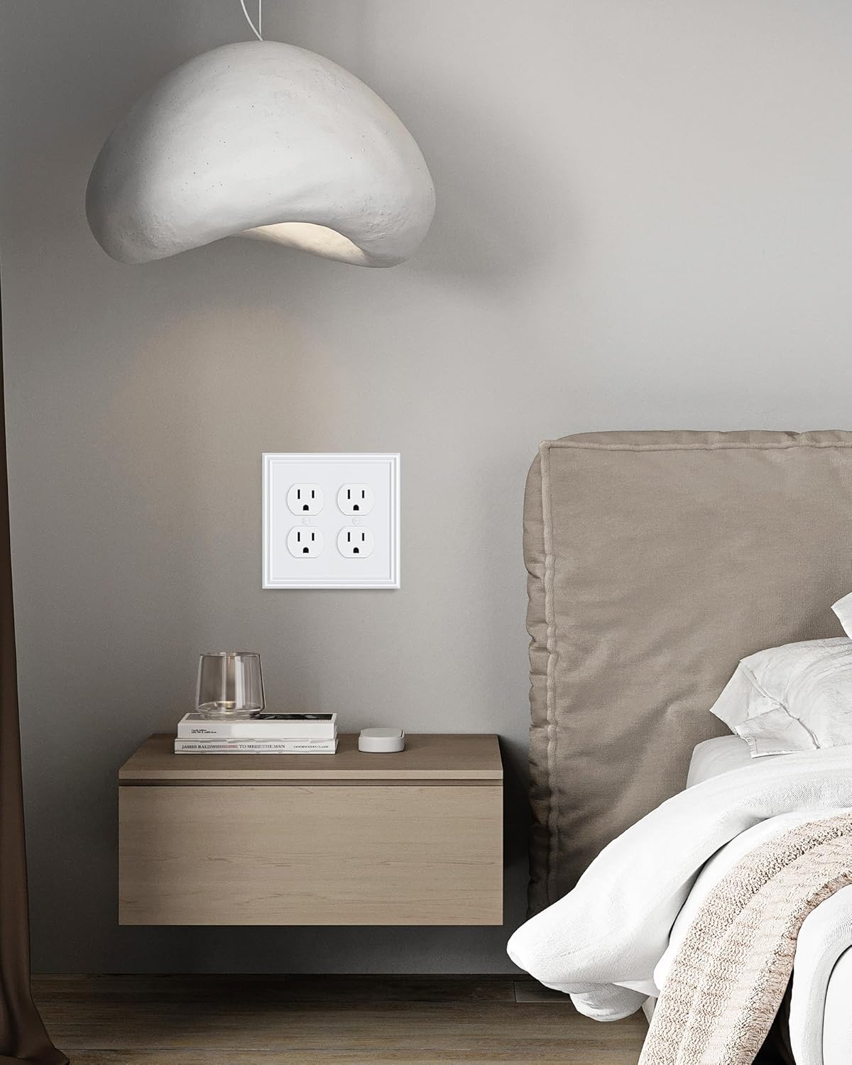 2-Pack Double Duplex Outlet Cover, Pure White Decorative Switch Plates and Outlet Covers for Electrical Outlets, Durable Zinc Alloy Wall Plates, 2 Gang Receptacle Cover, Corrosion Resistant