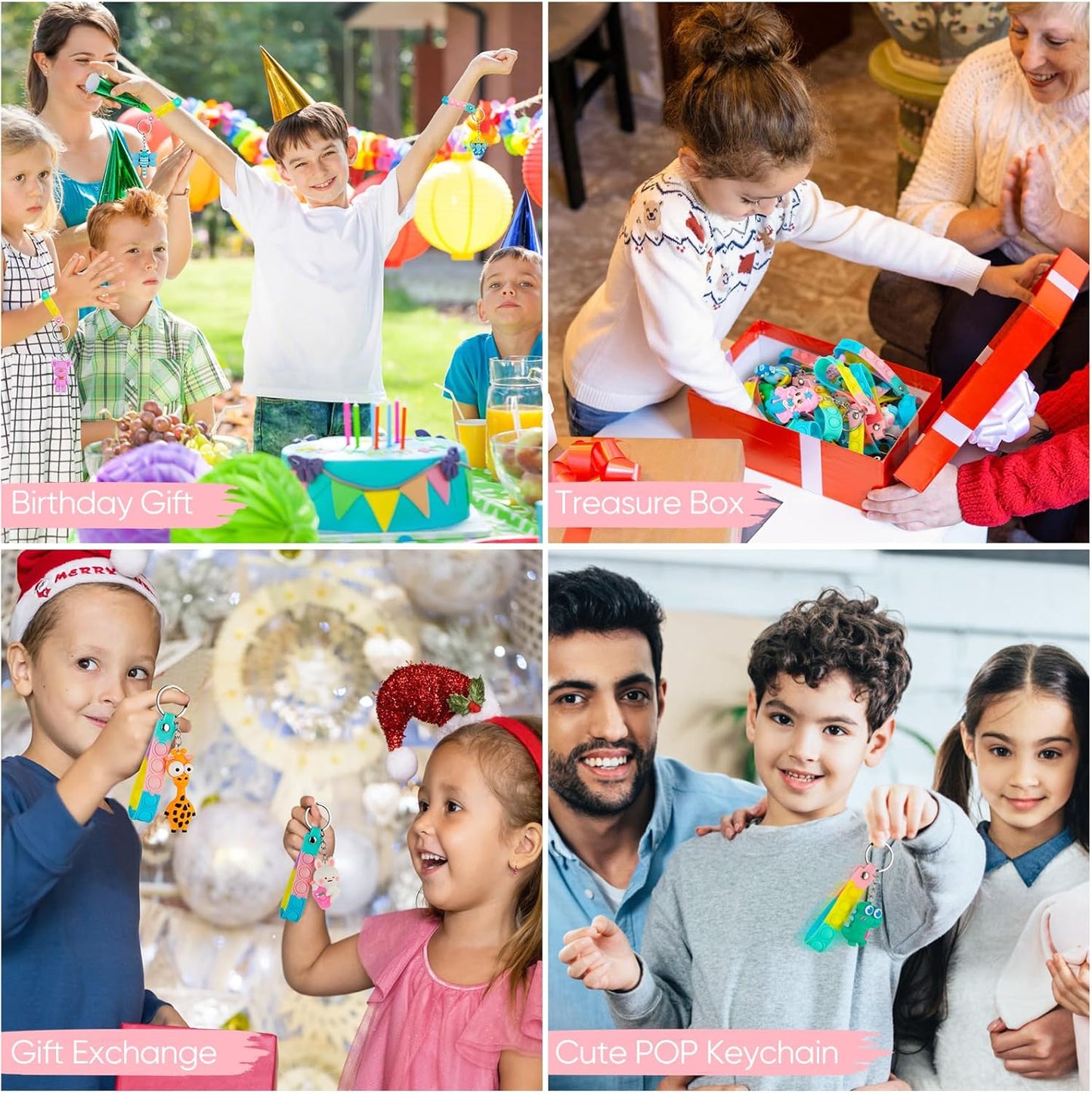 28 Pack Pop Fidget Toys Bulk Keychain for Kids,Mini Pop its with 3D Animal Cute Keychains for School Classroom Gifts,Party Favors for Kids