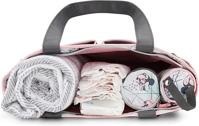 Disney Cudlie Diaper Tote Bag for Moms | Large Spacious Travel Diaper Tote for Baby Boy and Girl | 17-Inches Wide Multi-Functional Baby Bag with Cute Patterns
