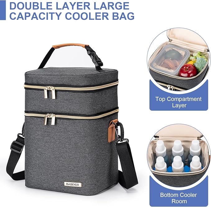 Breastmilk Cooler Bag with Ice Pack Fits 6 Baby Bottles Up to 9 Ounce