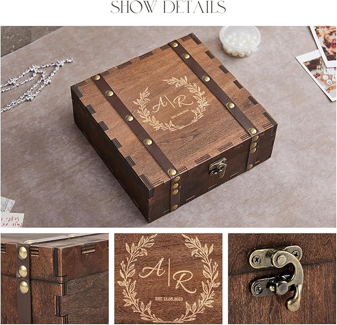 AW BRIDAL Personalized Keepsake Box Memory Box Wooden Storage Box for Trinkets Photos Jewelry Wedding Engagement Gifts for Couples//DK2301CPP07//