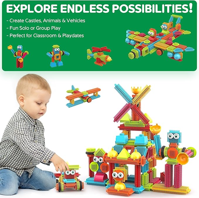 Contixo STEM Building Toys, ST6 100 pcs Bristle Shape 3D Tiles Set Construction Learning Stacking Educational Block, Creativity Beyond Imagination, Inspirational, Recreational Toy for Kids Ages 3-8