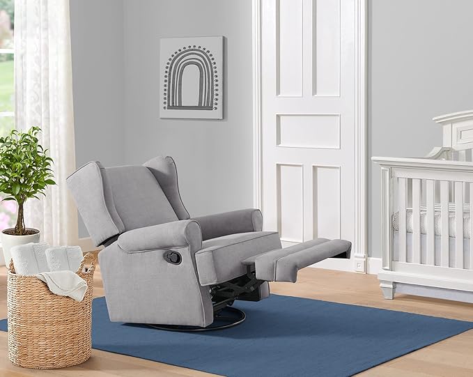 Oxford Baby Teegan Upholstered Swivel Glider & Recliner Nursery Chair, Gray