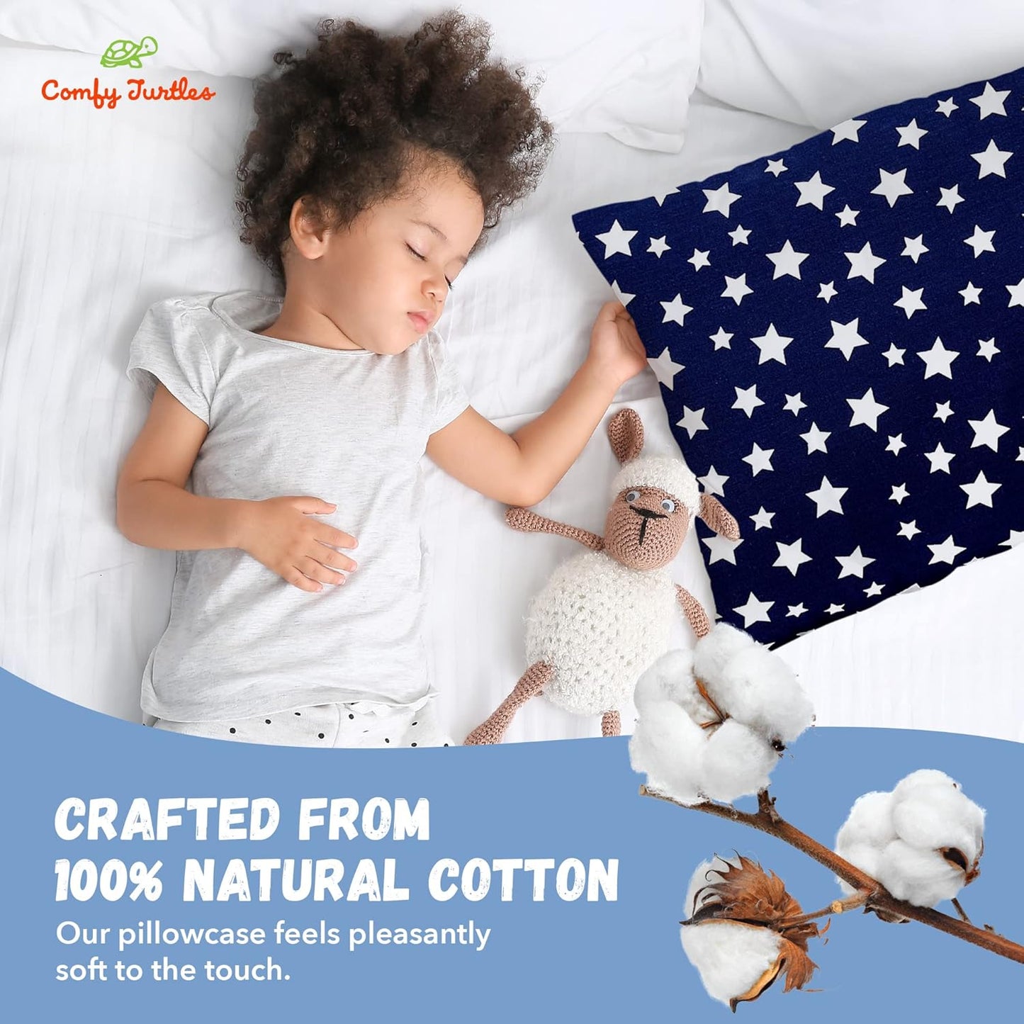 Toddler Pillowcase 13x18 - Cotton Toddler Pillowcase Star, Kids Galaxy Pillow Case for Boys, Baby Boy Travel Pillow Case Cover - Navy Blue Stars