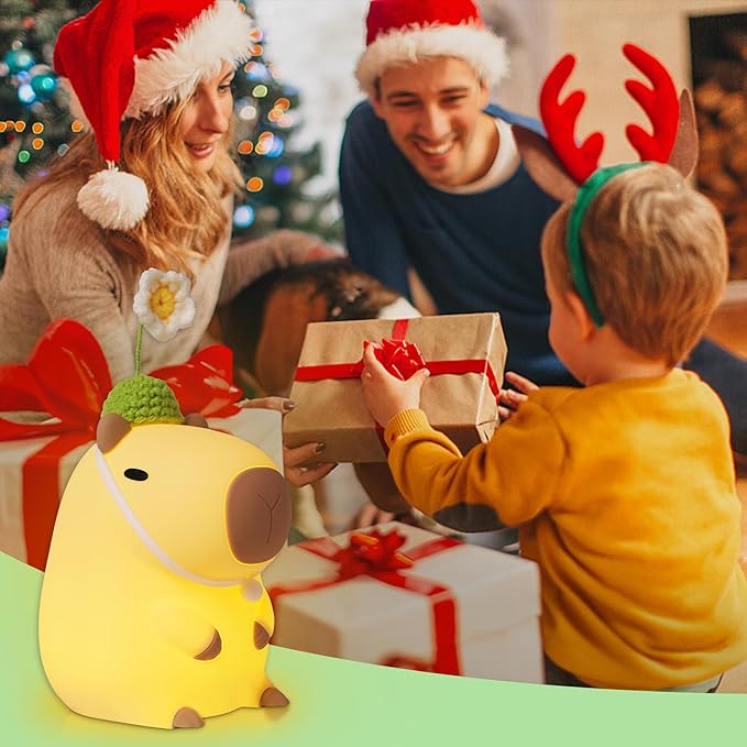Attivolife Capybara Night Light for Kids, Cute Animal Soft Silicone LED Lamp with Dimmable and Timer, Portable Rechargeable Bedroom Bedside Table Decor, Birthday Christmas Gifts for Children Baby