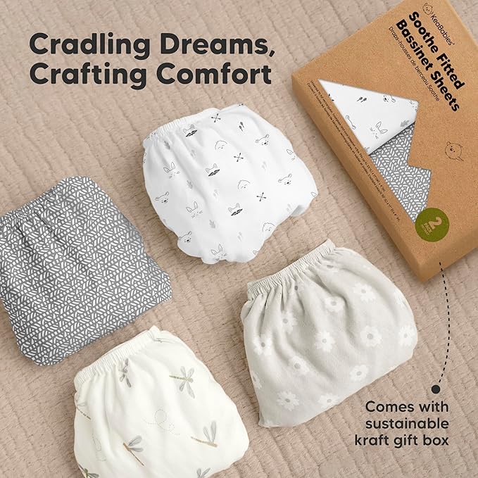 2-Pack Organic Bassinet Sheets for Girls, Boys - 100% Cotton Bassinet Mattress Sheets Compatible with Halo Bassinest Swivel Sleeper, Graco, Baby Delight, Chicco, Unisex Fitted Bassinet Sheets (Nordic)