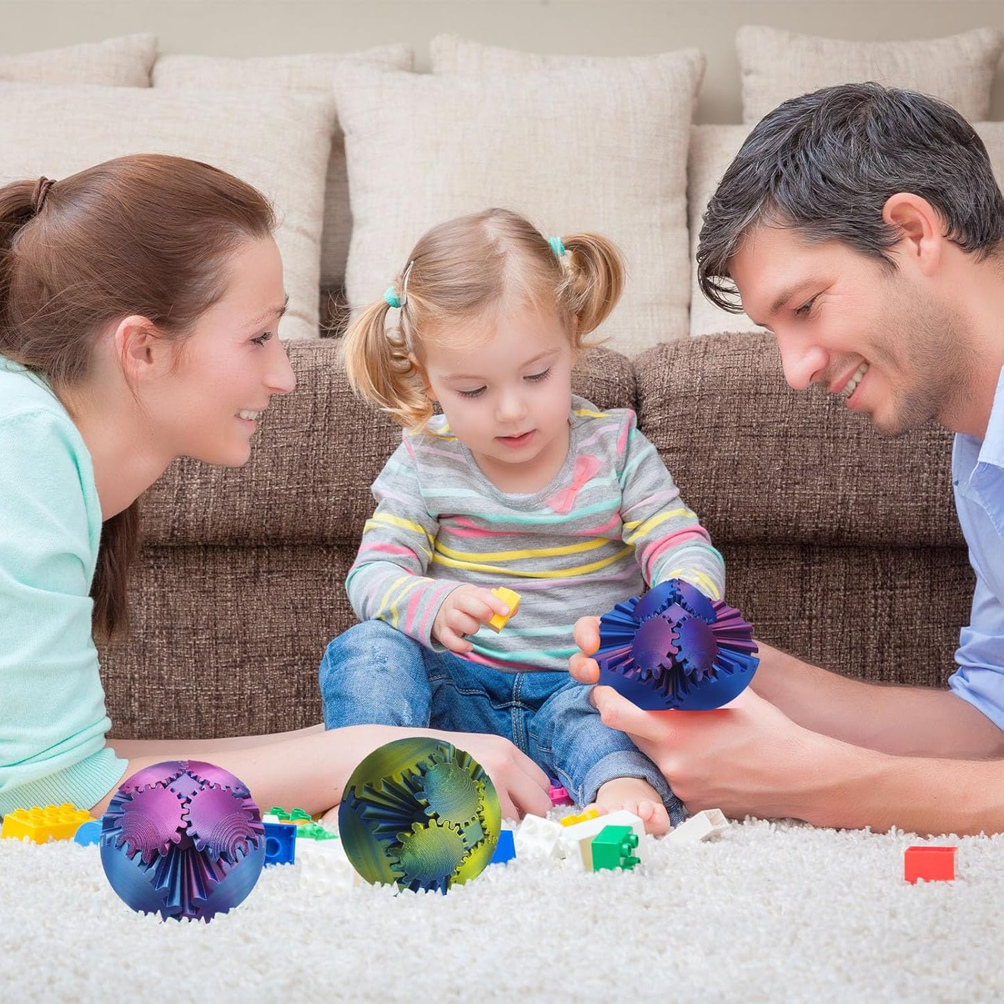 3D Printed Gear Ball Spin Ball, 4inch Large Gear Ball Fidget Toy, Gear Sphere Cube Puzzle, Gearball Fidget Desk Toy, Gearsphere Steampunk Whirling Wonder Fidget Stress Ball (Yellow Blue)