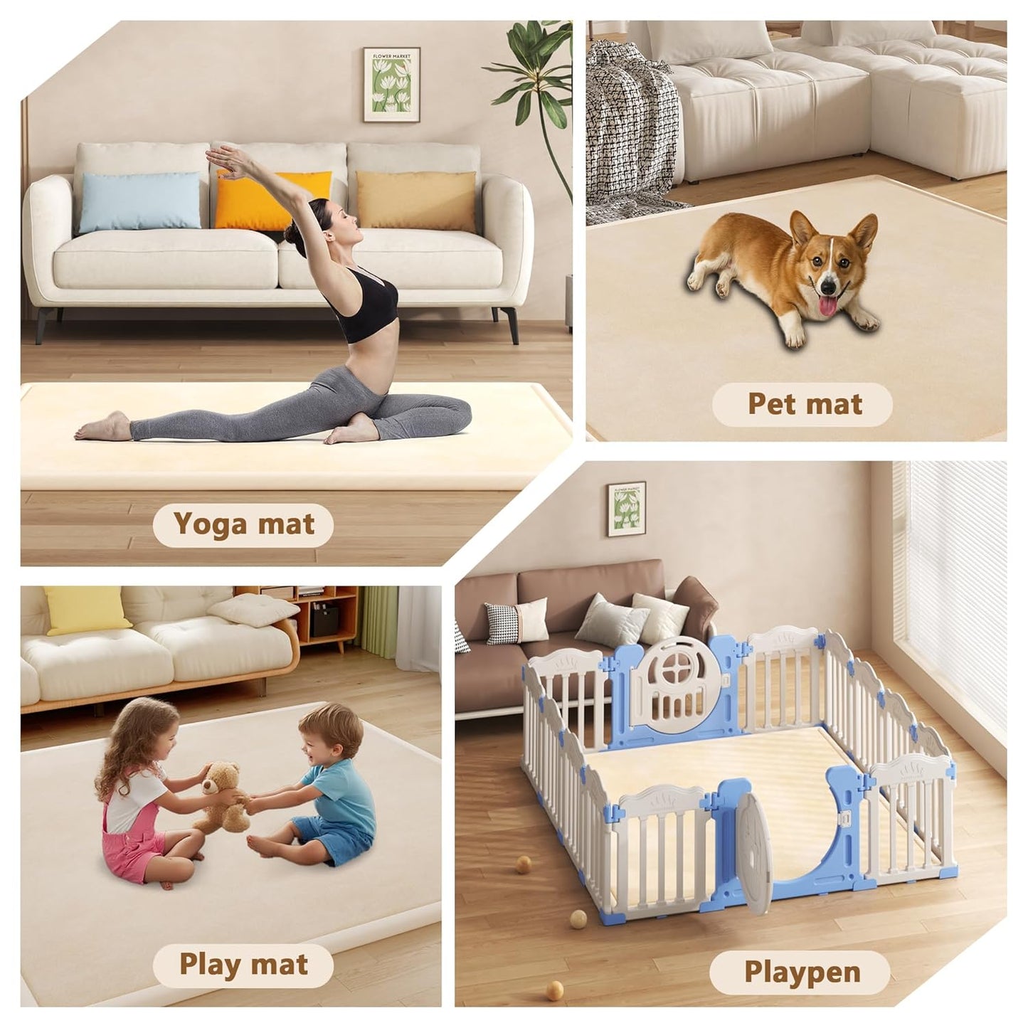 Baby Play Mat for Floor, 1.3'' Thick Memory Foam Tummy Time Mat - Super Soft Coral Velvet Nursery Rug with Non-Slip Backing, Crawling Rug for Toddlers/Infants, Yoga & Tatami Use, 59''x 79''