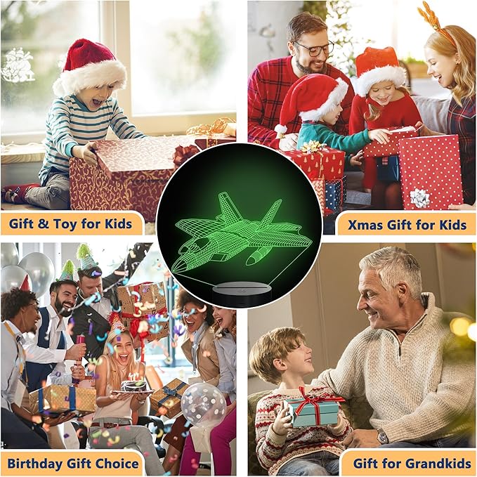 Airplane Model Gifts for Boys Men Pilot,16 Colors 3D Airplane Night Light for Aviation Lovers Room Decor,F-22 Raptor Vehicle Flighter Jet Plane 3D Illusion Lamp for Kids Xmas Gifts