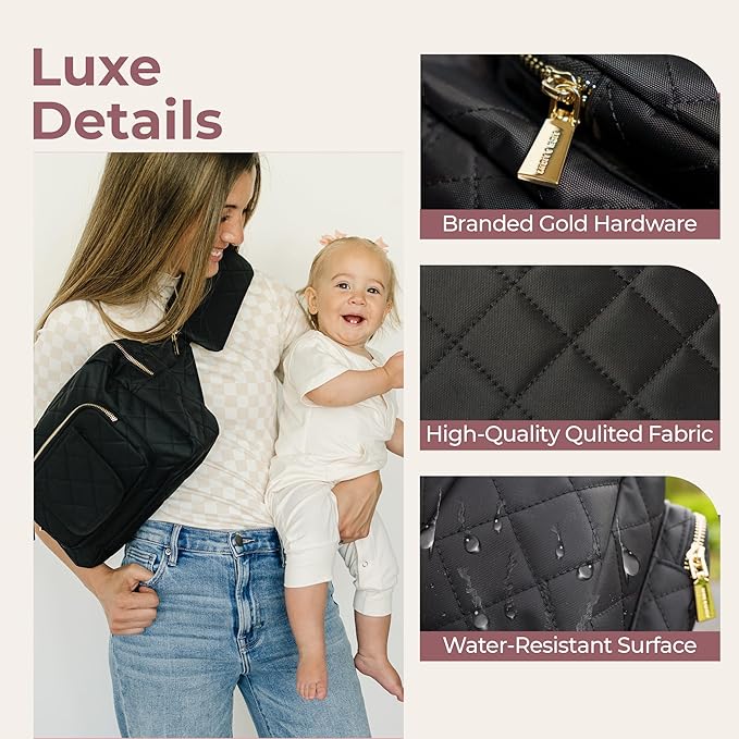 Lion & Light® Small Diaper Bag - Mini Diaper Bag with Portable Changing Pad, Fanny Pack Crossbody Bags for Baby & Toddler, Black Travel-Friendly Baby Tote with Adjustable Strap & Zippered Pockets