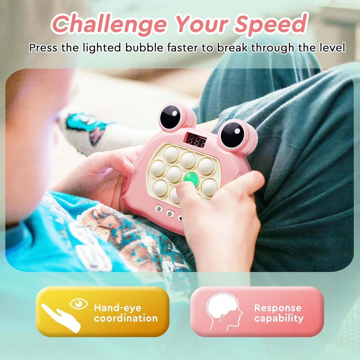 Fast Push Bubble Game, Light Up Fidget Toys, Fast Push Sensory Toys, Stress Relief Bubble Pop Puzzle Game Machine for Kids and Adults