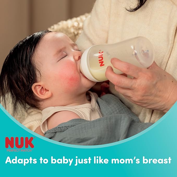 NUK Perfect Match 2-in-1 Natural and Anti-Colic 8oz Bottle with Adaptable Medium Flow Nipple, 2 Pack