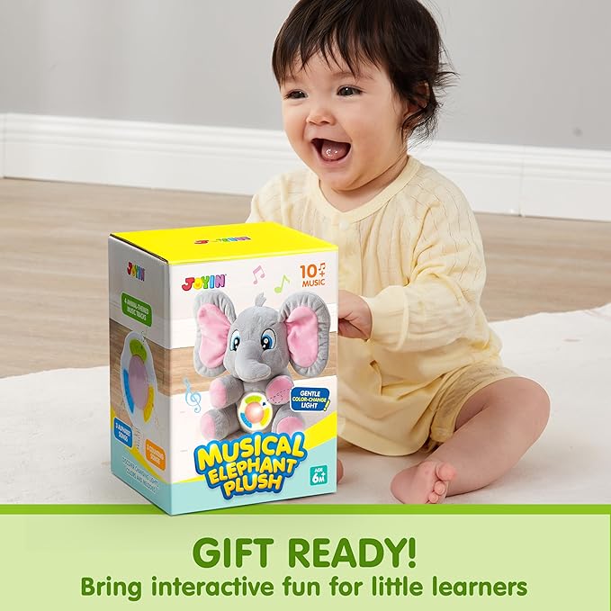 JOYIN Musical Elephant Plush Baby Toy, Stuffed Animal with Music & Light, Baby Musical Soft Plush Toys for Infant Babies, Christmas Birthday Gifts for Boys and Girls 6+ Months