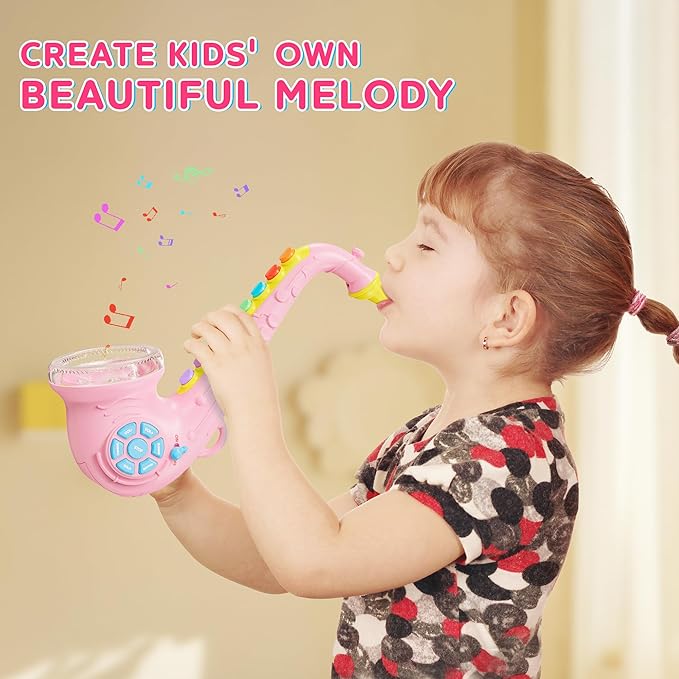 Contixo KT1 Toy Saxophone, Pink Digital Saxaboom, Trumpet, Clarinet with Light & Sound, Early Education Musical Instrument Gift for Toddlers Kids Girls Boys