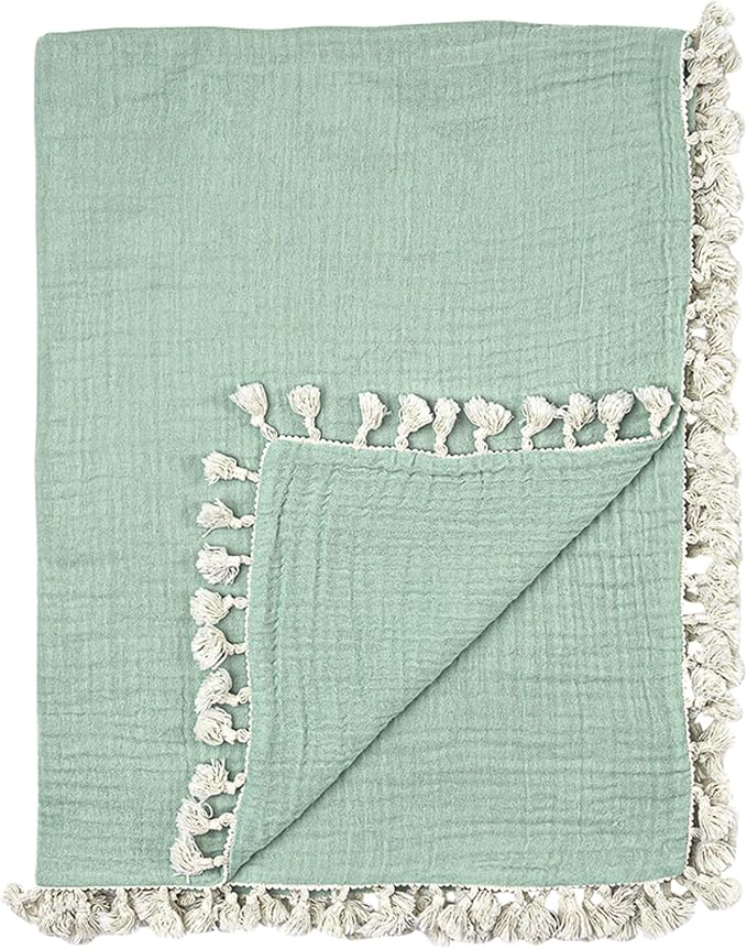 Crane Baby Muslin Swaddle Blanket, Soft Cotton Lightweight Nursery and Stroller Blanket for Baby Boys & Girls, Evergreen, 30" x 40"