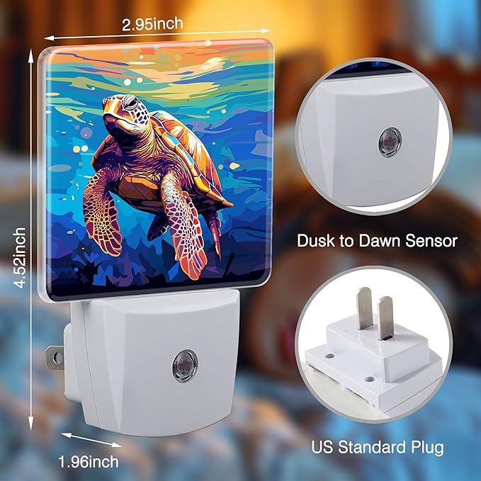 Sea Turtles Night Lights Plug into Wall for Girls Boys Room, Night Lights LED Lamp with Dusk to Dawn Sensor Nightlight for Bedroom Kitchen Bathroom Hallway Home Wall Decor