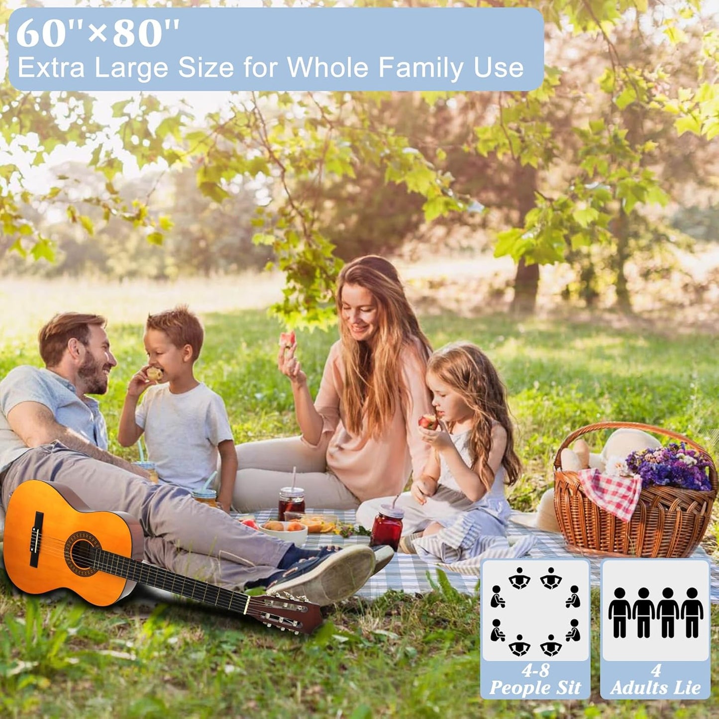 HX&OD Outdoor Picnic Blanket, Extra Large, 80''x60'' Waterproof Foldable Blankets Gingham Picnic Mat for Beach, Camping Grass Lawn Park Accessories Cute Couple Ideas Wedding (Coffee Color, 80”x60”)