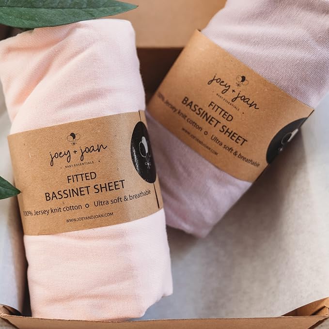Bedside Sleeper Bassinet Fitted Sheets 33x20 for Maxi COSI Iora, Koola Baby, Baby Joy, Angelbliss, Kidsclub Bedside Bassinet – 100% Jersey Cotton – Pale Pink + Lilac – 2 Pack