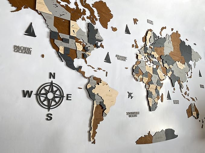 Wooden World Map 3D Art Large Wall Decor - Size (M, L, XL) Any Occasion Gift Idea - Wall Art For Home, Kitchen or Office