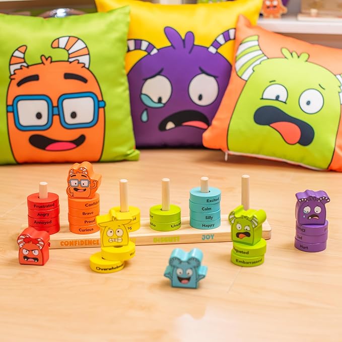 Open The Joy Emotions Stacking Rings – 30pc Rainbow Stacking Toy for Toddlers, Baby Sensory Learning Toy, Fine Motor Skill Development – Montessori Toys for 1 Year Old, Ages 12 Months and Up