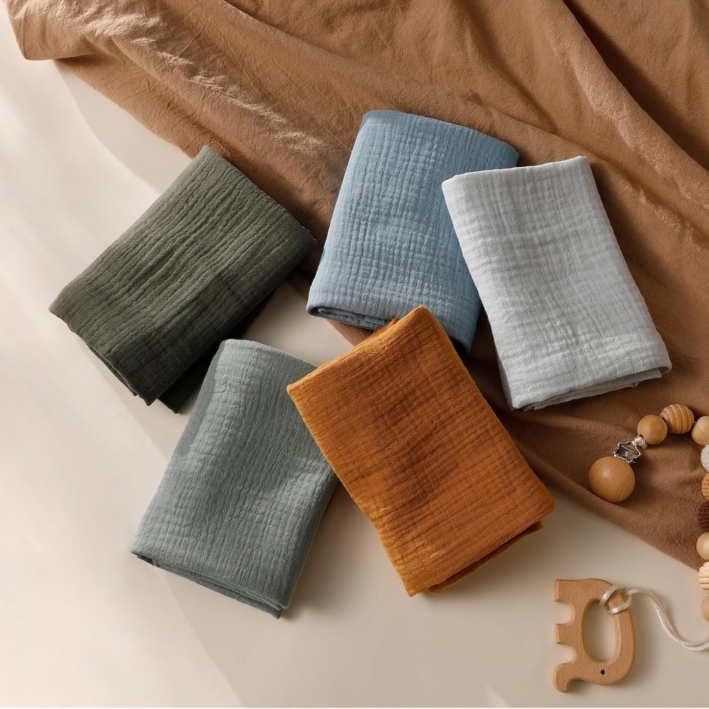 Muslin Receiving Blankets, Neutral Blanket Swaddling for Newborn Boys and Girls, 5 Pack Breathable and Skin-Friendly Swaddle Wrap for Infant Baby (Bright Colors)