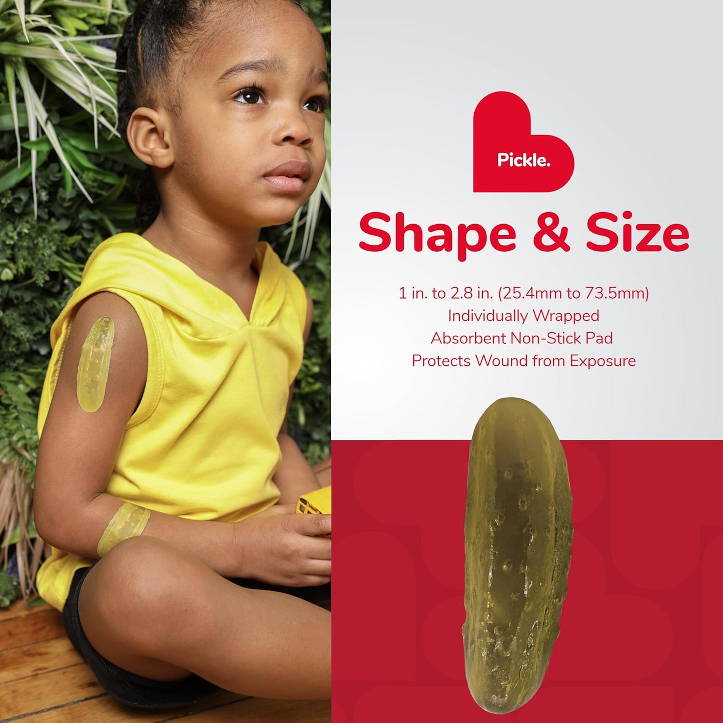 BioSwiss Bandages, Pickle Shaped Self Adhesive Bandage, Latex Free Sterile Wound Care, Fun First Aid Kit Supplies for Kids, 50 Count