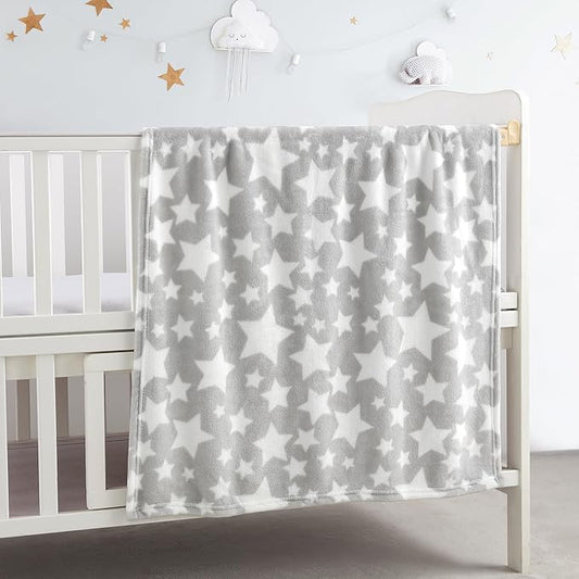 CREVENT 30"X40" Cozy Soft Warm Fleece Baby Blanket for Girls Boys, Newborn Essentials for Infant, Baby Shower Receiving Gift - Star Grey 75X100cm