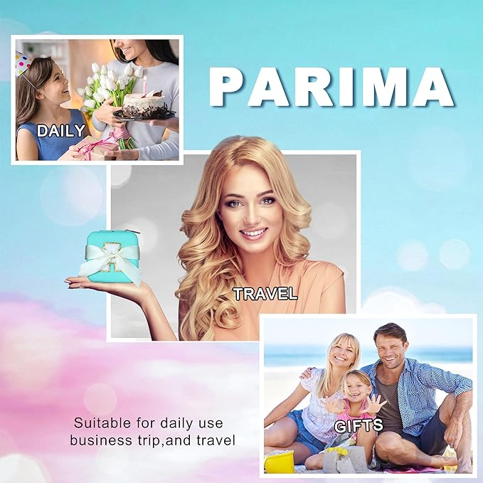 Parima Small Jewelry Box for Girls, Travel Must Have Jewelry Organizer Travel Case | Travel Gifts for Women Girls Jewelry Box | Graduation Gifts for Friends Female | Travel Essential - Letter E, Blue