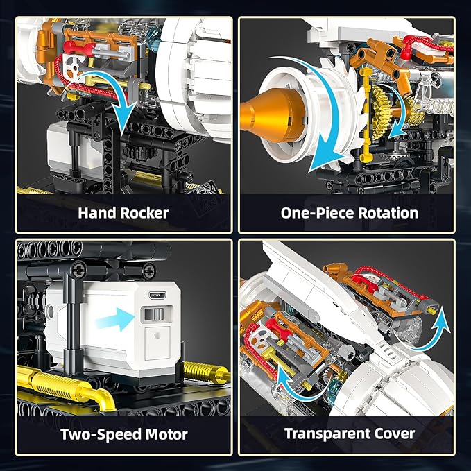 Aircraft Engine Building Kit for Adults, STEM Mini Engine Model Toy with Motor & Hand Rocker, Compatible with Lego Airplane Set, Gift Idea for Kids & Teens Boys 8-14 (635 PCS)