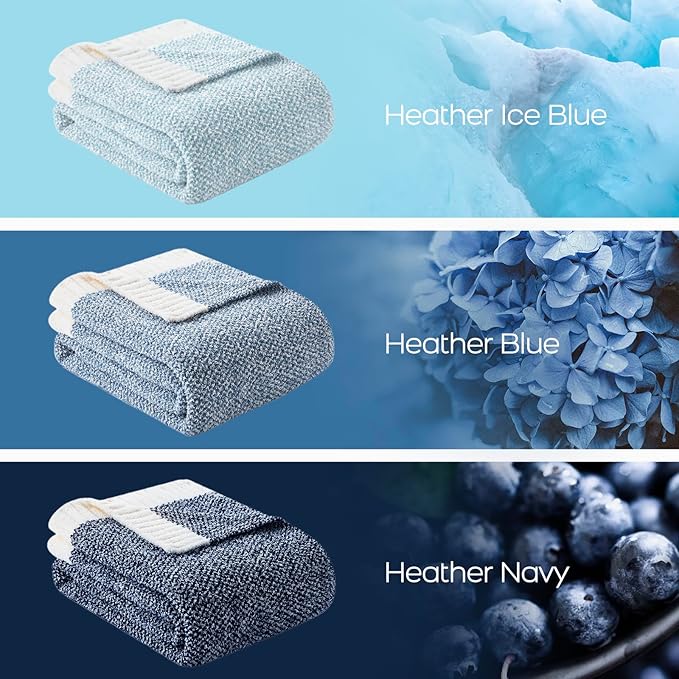 Snuggle Sac Heather Blue Throw Blanket for Couch, Oversized Throw XL Super Soft Warm Blankets Cozy Knit Fuzzy Lightweight Throws for Sofa, Bed, Camping, Picnic, Heather Blue, 50x70 inches