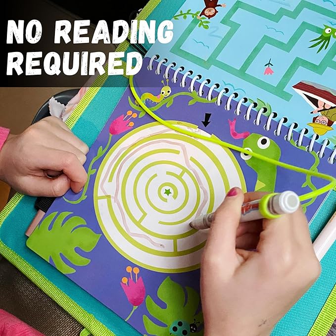 Totebook Kids Travel Educational Activity Book with Washable Markers - Car and Airplane Activities, Learning Toys for Toddlers- Reusable Stickers for Ages 4, 5, 6 (Jungle & Extra Ocean Book)