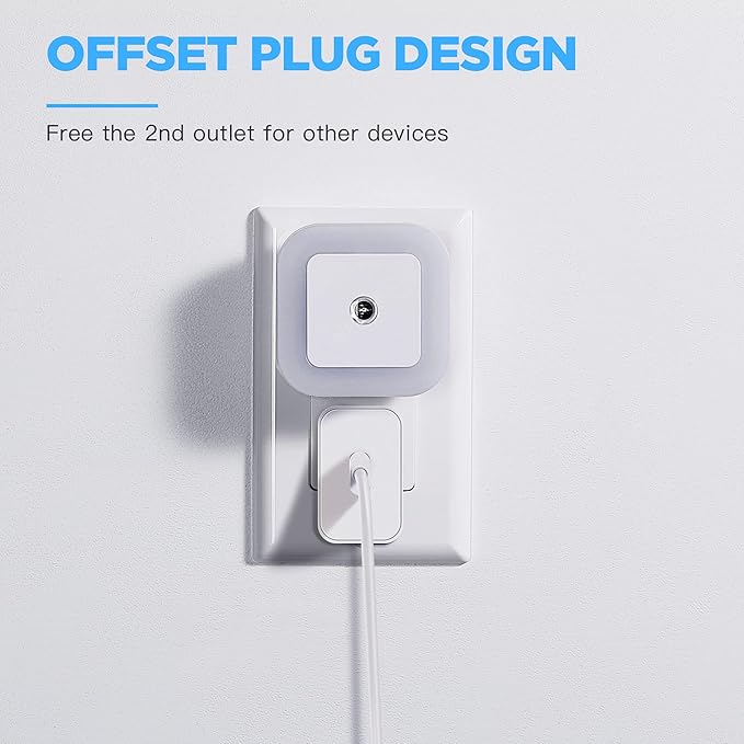 Dimmable LED Night Light with Dusk-to-Dawn Sensor for Nursery, Kids Room, Bedroom, Hallway, Stairs, Bathroom, Kitchen, Warm White, Pack of 4