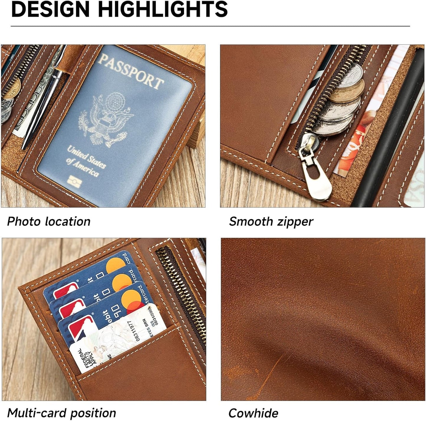Genuine Leather Passport Holder Handmade Passport cover Lightweight Travel Bifold Passport Wallet brown