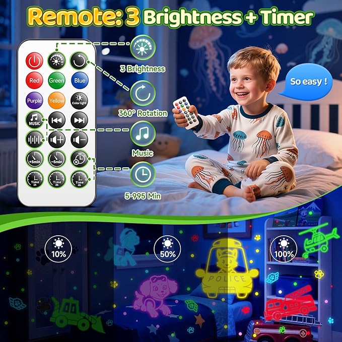 Star Projector for Kids Night Light Projector, 【3 Films+ 30 Sounds】 Lullaby Sound Machine Baby Sound Machine with Light, 【93 Effects+ Remote】 Best Toys for Kids Toys, [3 Brightness+ Timer]