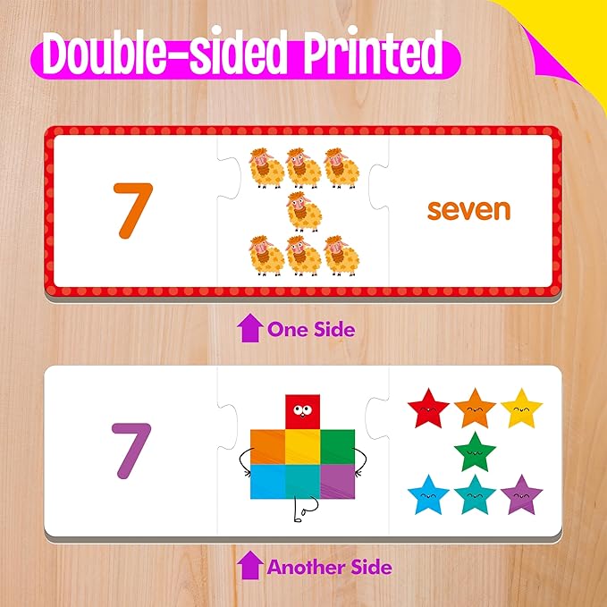 1-20 Number Puzzles, 20 Self-Correcting Matching Puzzle Set, Educational Counting Game Math Numbers Learning Toys for Toddlers, Preschool, Kids Aged 3-5