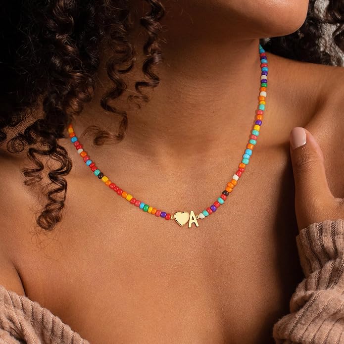 Colorful Initial Necklaces for Girls Women - Beaded Initial Necklace Teen Girl Gifts Trendy Stuff Dainty Bohemian Letter Necklace Personalized Gifts for Girls Women Jewelry