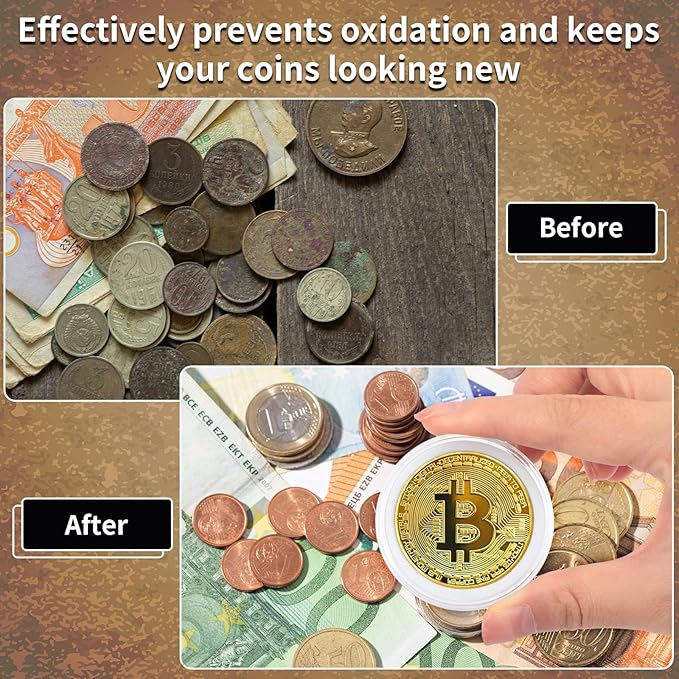 10PCS Clear Coin Capsules, Silver Dollar Coin Holder, Coin Holders for Collectors, Plastic Coin Case with Adjustable Gasket & Organizer Box for Morgan Silver Dollar | 16/20/25/27/30/33/38/46mm