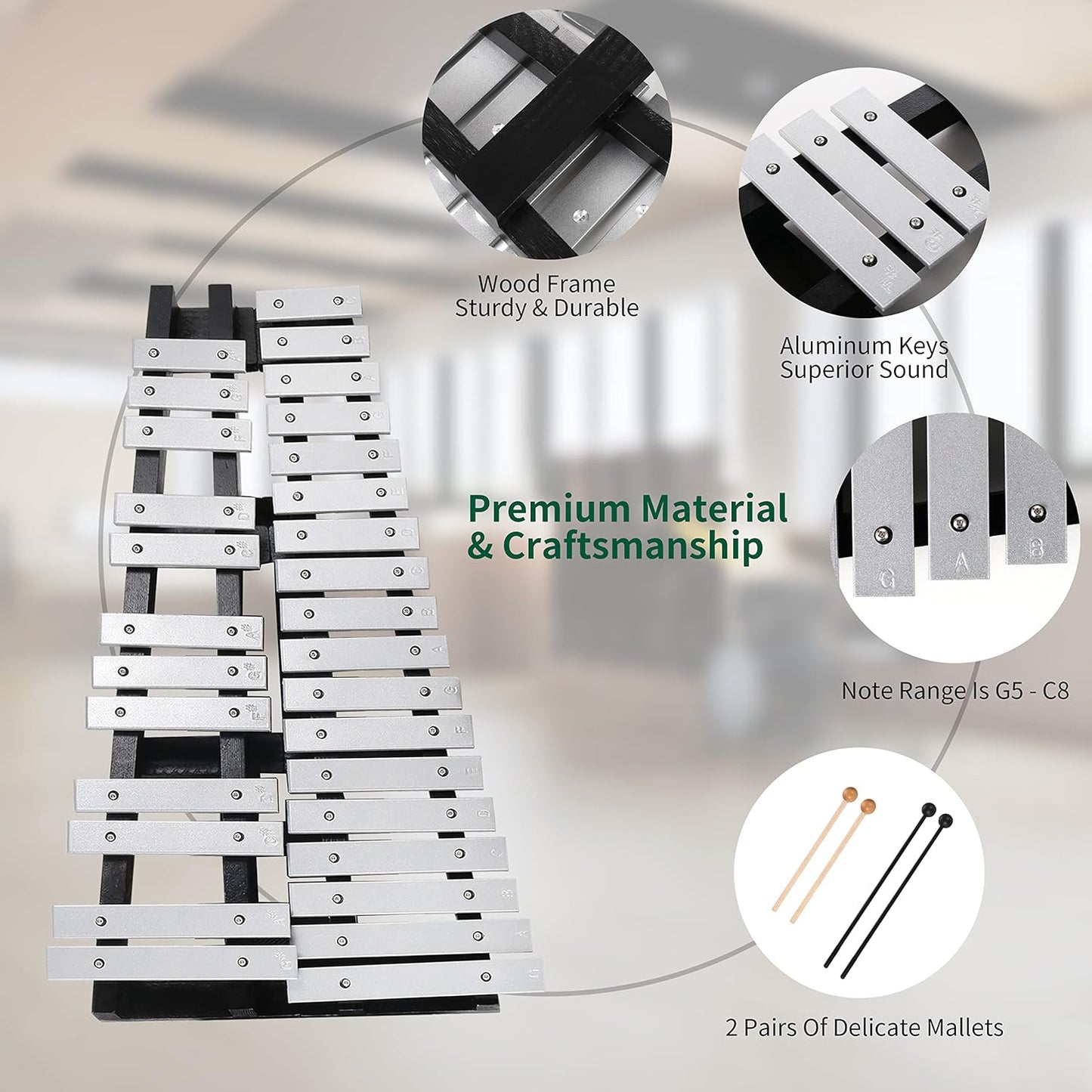 30 Notes Foldable Glockenspiel Xylophone, Percussion Instrument Kit for Adults and Kids- Includes 4 Mallets and Carrying Bag