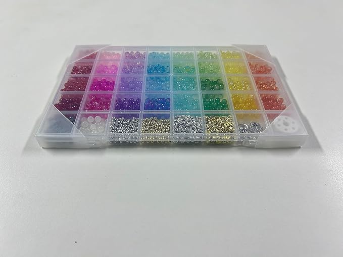 Funtopia Glass Beads for Bracelets 6mm, 1396pcs Bracelet Making Kit 34 Colors Glass Beads for Jewelry Making, Crystal Beads for Bracelets DIY Crafts with Spacer Beads and Charms