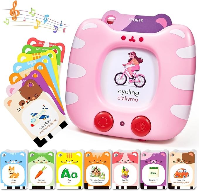 JoyCat Spanish & English Bilingual Talking Flash Cards for Toddlers 1-5, 454 Words with Durable Thick Cards, Easy to Slide in and Out, Speech Therapy Toys, Birthday Gifts for Boys Girls