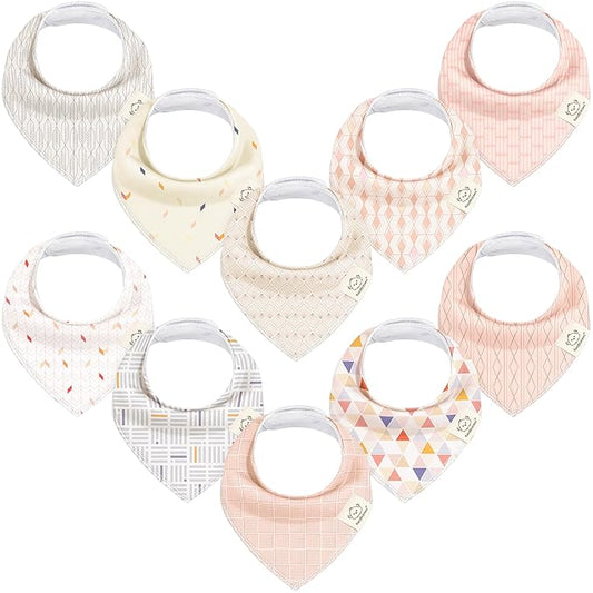 10-Pack Organic Baby Bandana Bibs for Girls - Super Absorbent Triangle Baby Bibs for Drooling and Teething Infant, 100% Cotton Extra Soft for Newborn, Infant 0-36 Months (Prism)