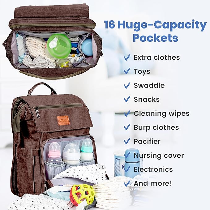 PILLANI Baby Diaper Bag Backpack - Large Bag for Boys & Girls, Waterproof Diaper Backpack - Travel Diaper Bags w/Changing Pad, Baby Registry Search & Shower Gifts - Essentials Must Haves Newborn Stuff