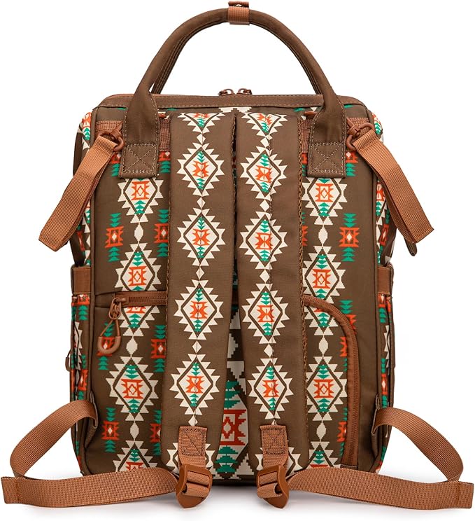 Montana West Wrangler Callie Diaper Bag Backpack with Pacifier Case, Crossbody Bottle Bag and Stroller Straps Western Pattern Multifunction Baby Travel Bag Set WG2215-9110CF