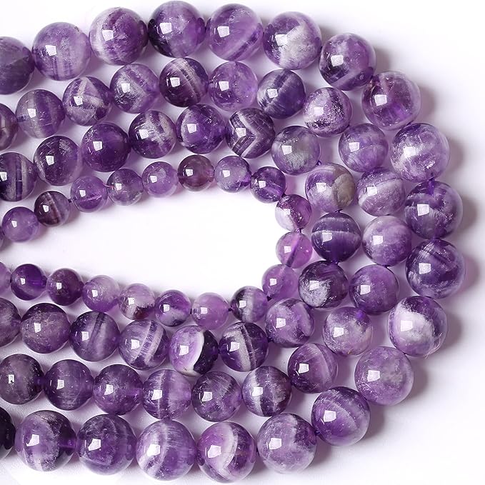 10MM 38PCS Purple Amethyst Dream Lace Beads Natural Quartz Crystal Stone Loose Beads for Jewelry Making DIY Bracelet Grade A+ 15 inches Strand
