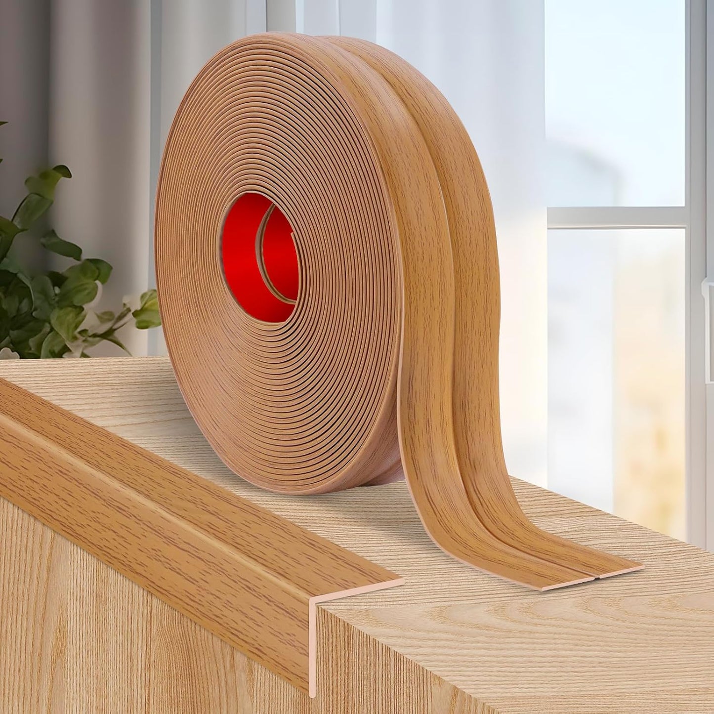 Flexible Wall Corner Protector Moulding Trim Peel and Stick Wall Corner Guards Edge Protector Self Adhesive Molding Trim Strip for Edge Ceiling (Light Brown Wood Grain, 2.4 in x 40 Ft)