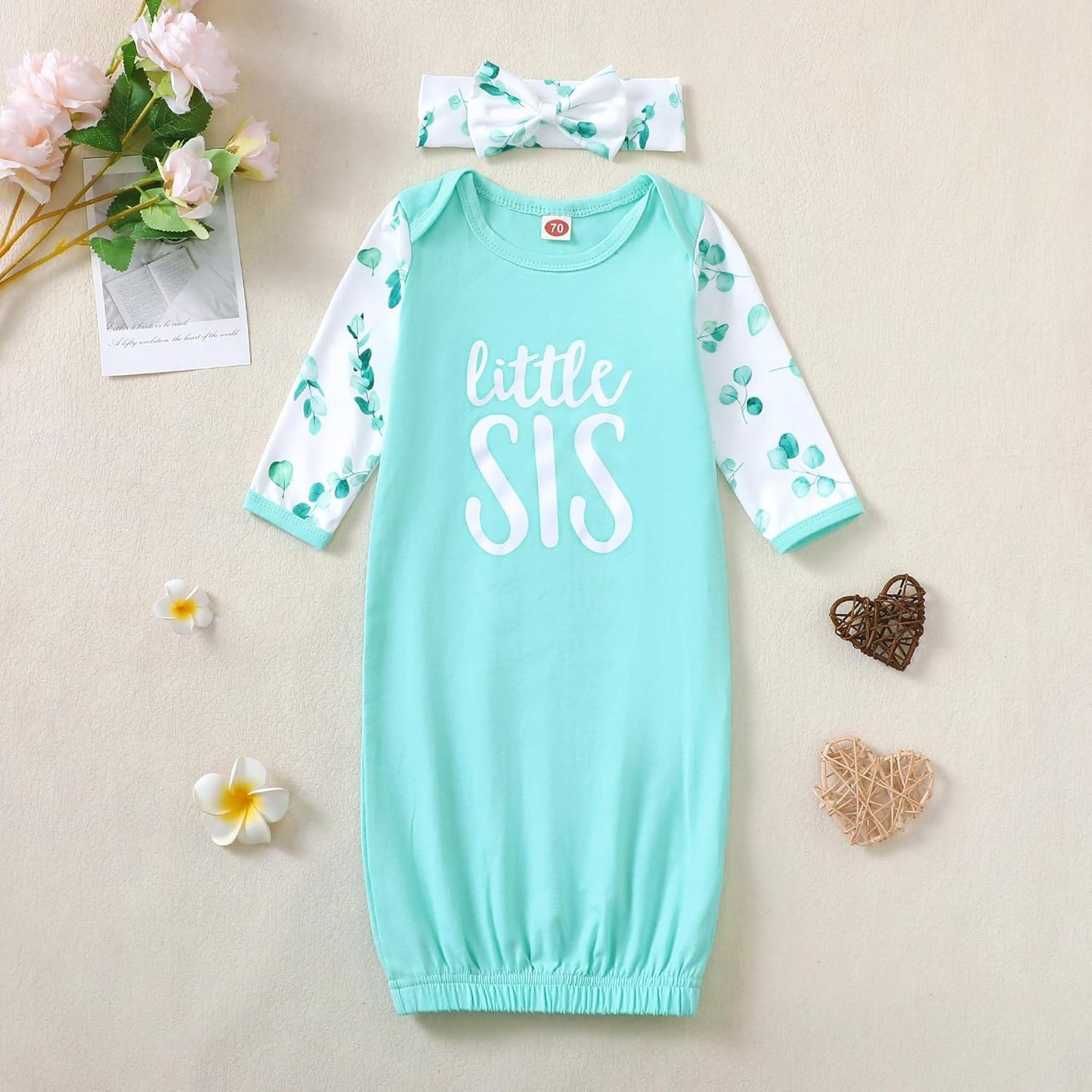 AMAWMW Newborn Baby Girl Little Sister Sleeper Gown Stripe Long Sleeve Nightgown Pajamas Gifts Stuff Essential Outfit
