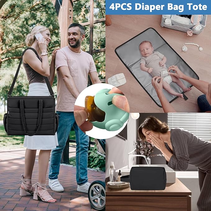 IBFUN Diaper Bag Tote for Baby - Large Baby Bag 4Pcs with Waterproof Changing Pad Pacifier Case, Travel Hospital Mommy Bag