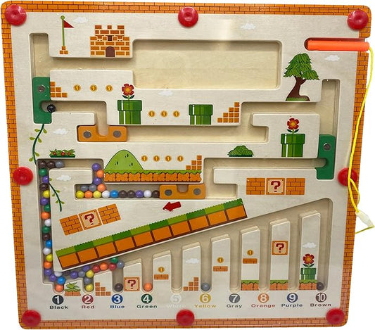 JDS Mushroom House Color and Number Maze - Magnetic Wooden Puzzle Toy for Counting, and Color Recognition - Early Education Children's Fine Motor Learning Activities