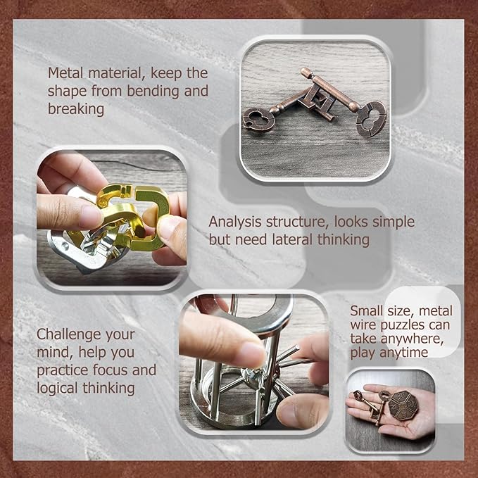 15 Pcs Brain Teaser Metal Wire Puzzles, Mind IQ Test Unlock Toy, Interlock Challenge Puzzle Game Educational Toy Gift for Boys Girls Teens Adults, #A