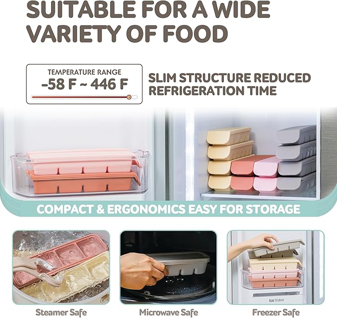 6 Section-1oz, Gray 100% Food Grade Silicone Ice Cube Tray Food Container with Airtight Locking Lid, Fruit Vegetable Purees, Breastmilk Storage for Baby & Toddler Food | BPA Free Korea Made